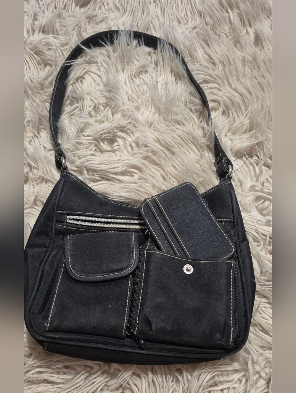 Classic Black Women's Shoulder Bag with Front Pockets